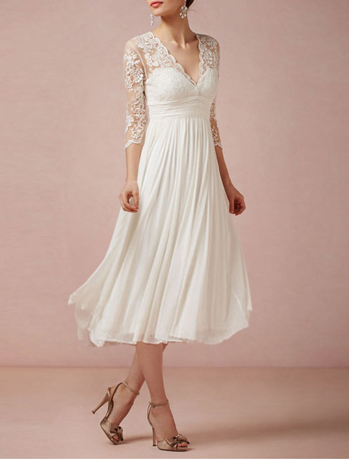 Wholesale Bridal Shower Vintage 1940s / 1950s Simple Wedding Dresses Wedding Dresses Ball Gown Scoop Neck Long Sleeve Ankle Length Satin Bridal Gowns With Appliques Solid Color